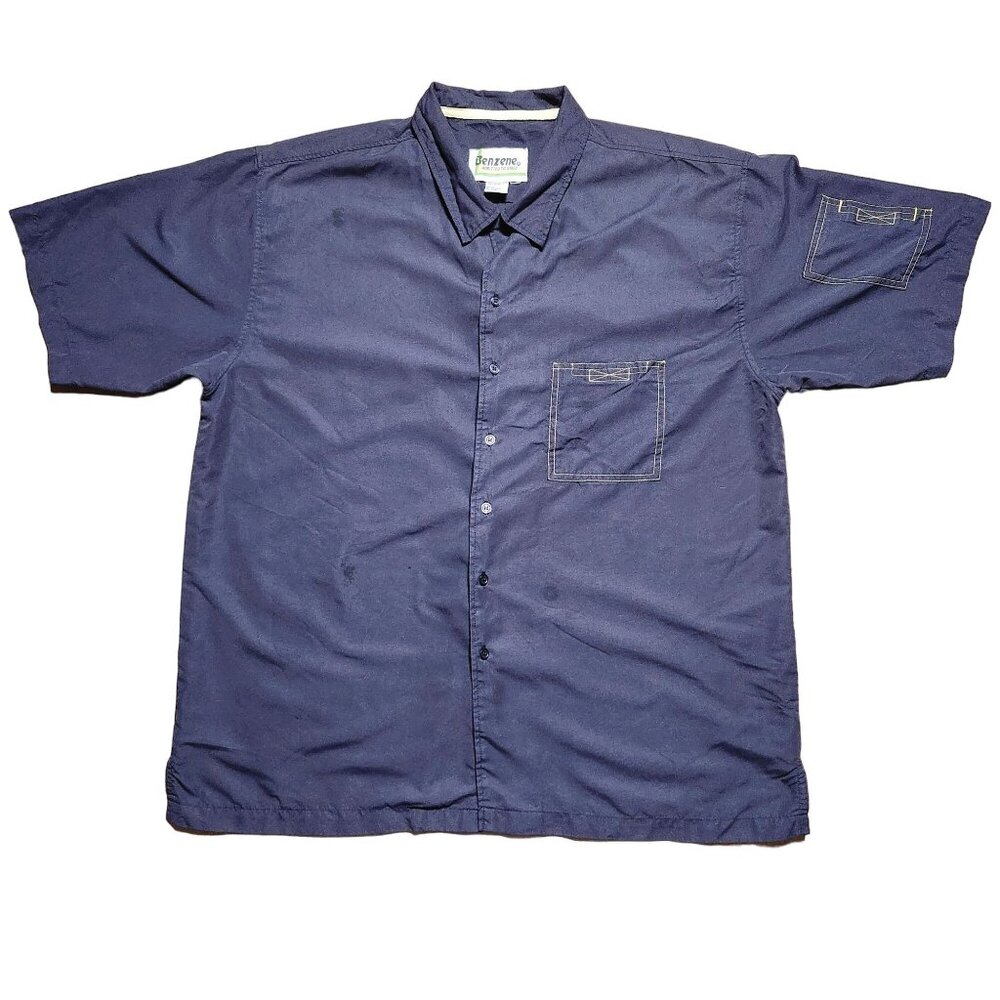 Benzene Men's Button-Up Navy Blue Shirt XL Addicted To Speed 100% Polyester